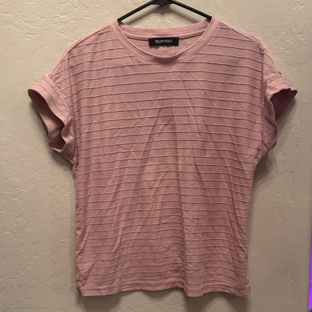 Ellen Tracy Pink Striped Short Sleeve Tee / R34